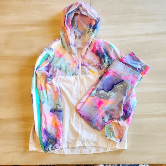Rare VS PINK Watercolor Pastel Tiedye SET Windbreaker Leggings M/L Mermaidcore